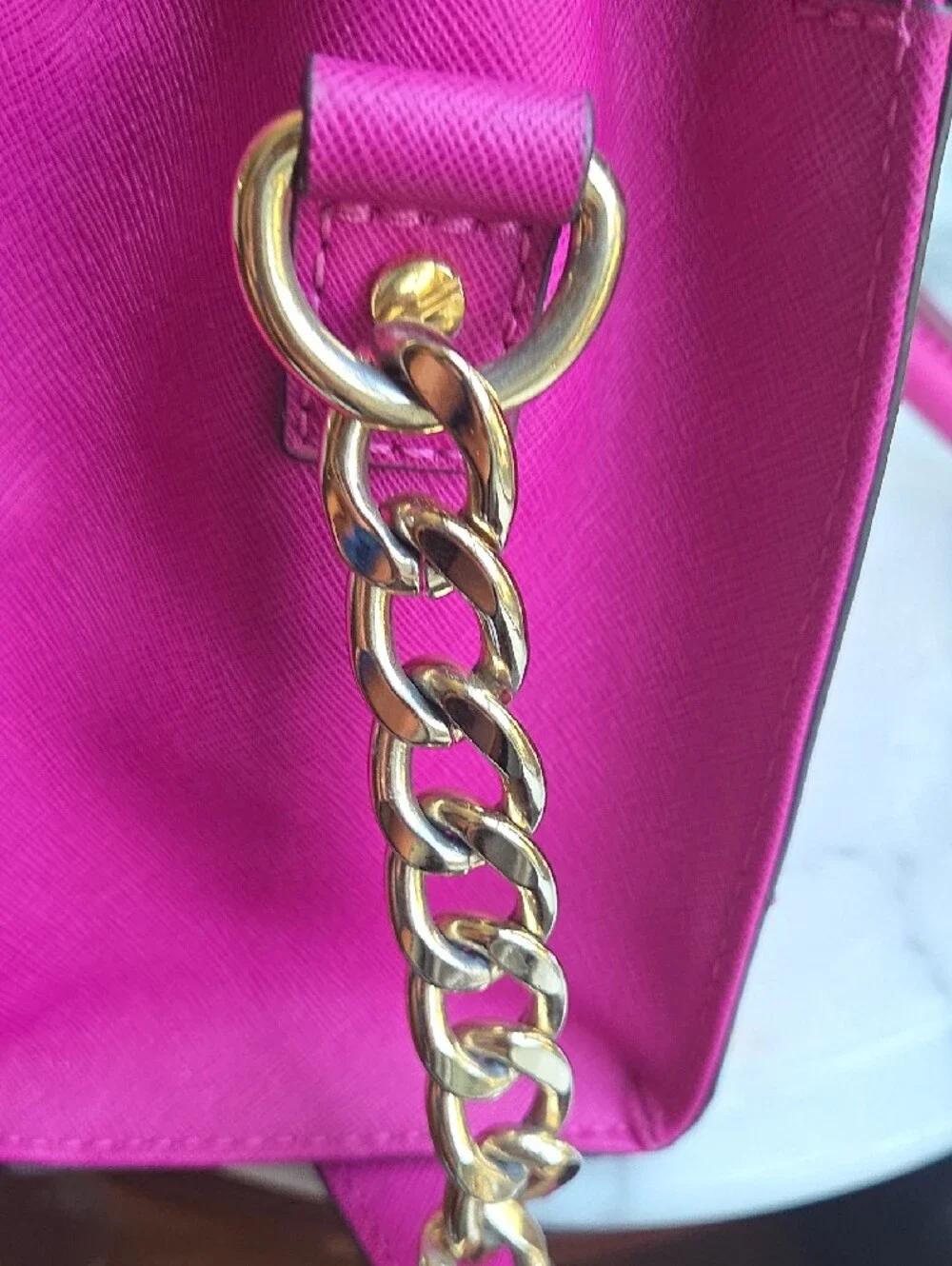 Michael Kors Hot Pink/ Purple Saffiano Leather Satchel with Gold Hardware